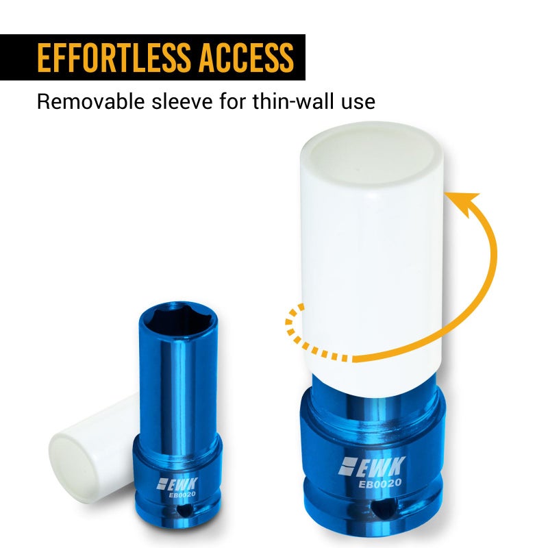 EWK 1/2" Drive 17mm Lug Nut Socket, 17mm Socket for Wheel Service, Non-Marring Protective Sleeve Prevents Damage to Custom Rims - Image 4